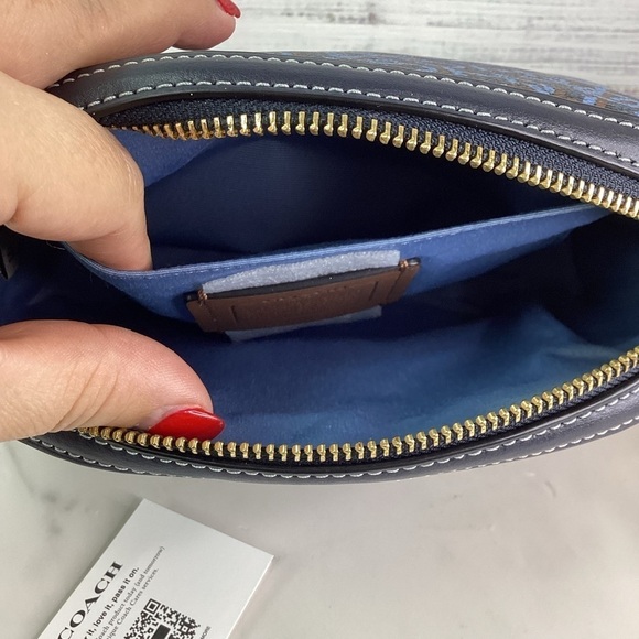 COACH MADI BLUE SMALL MONOGRAM CROSSBODY GOLD NWT - Picture 9 of 15